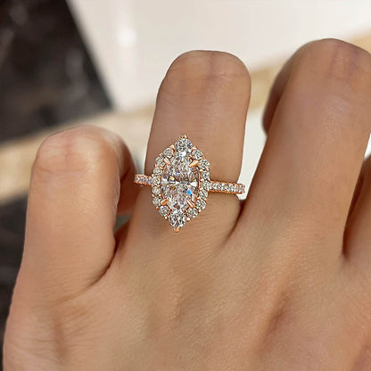 2.25Ct Oval Sona Diamond Halo Ring Rose Gold Plated