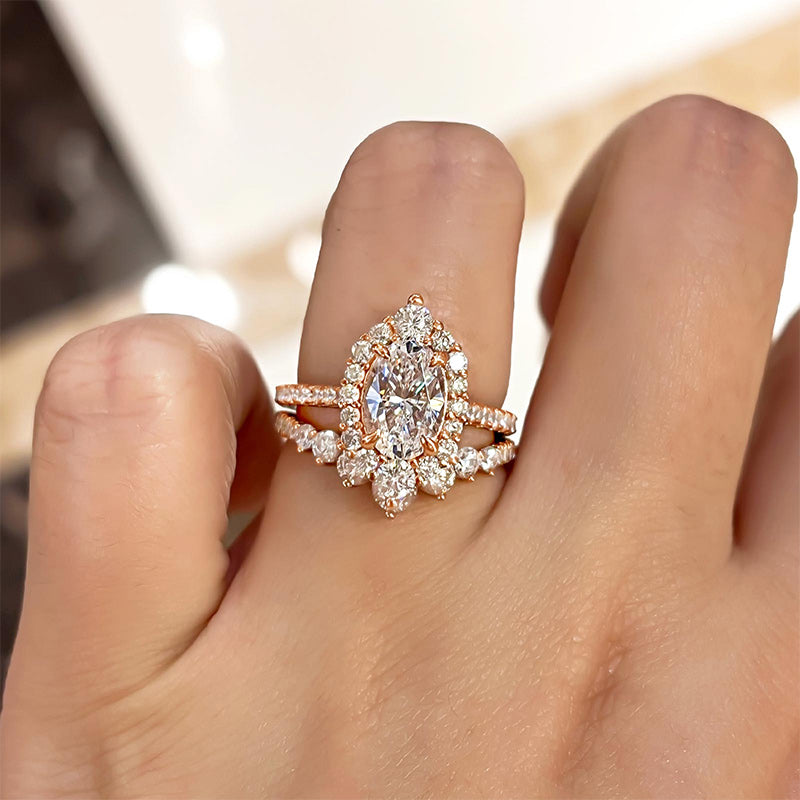 2.25Ct Oval Sona Diamond Halo Ring Rose Gold Plated