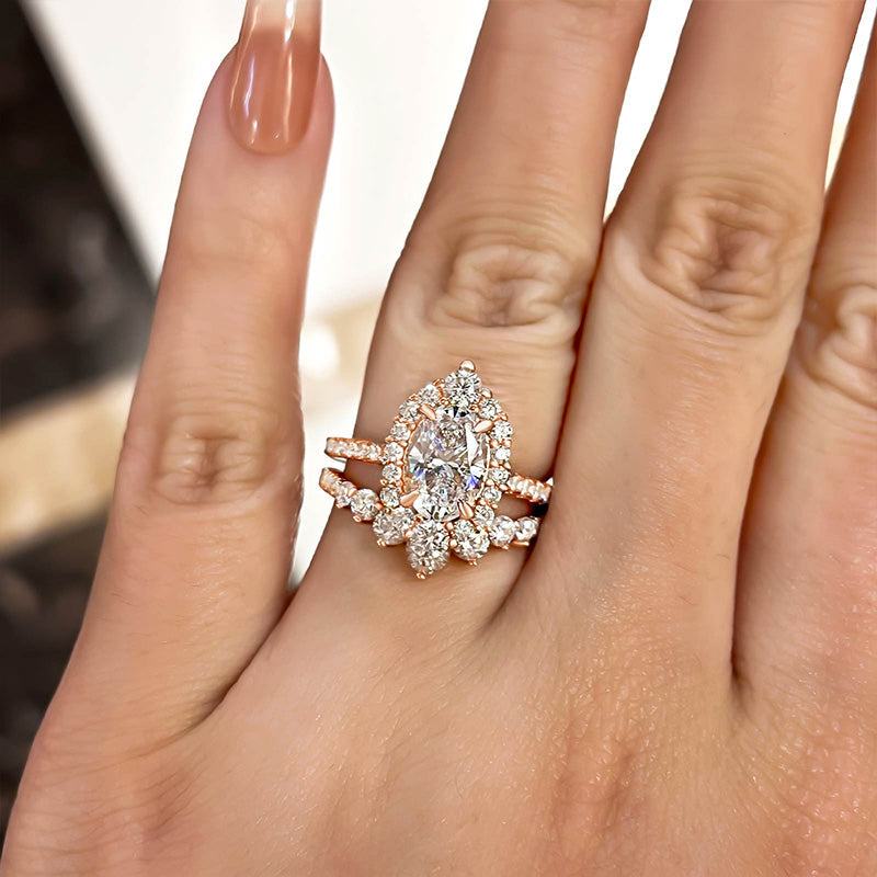 2.25Ct Oval Sona Diamond Halo Ring Rose Gold Plated