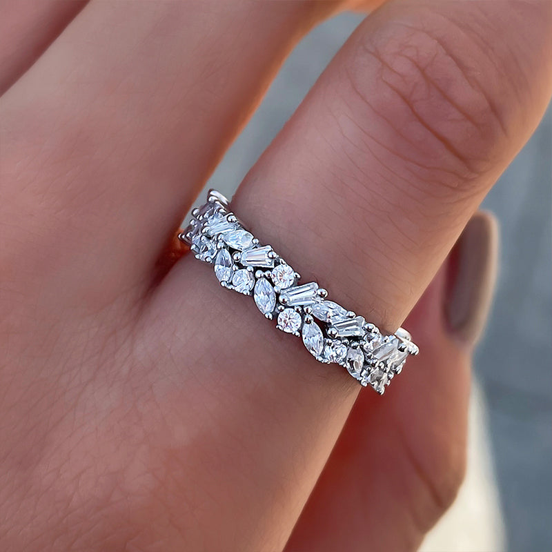 4Ct Mixed Cut Simulated Diamond Band 925 Silver White Gold