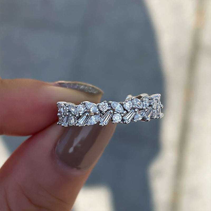 4Ct Mixed Cut Simulated Diamond Band 925 Silver White Gold