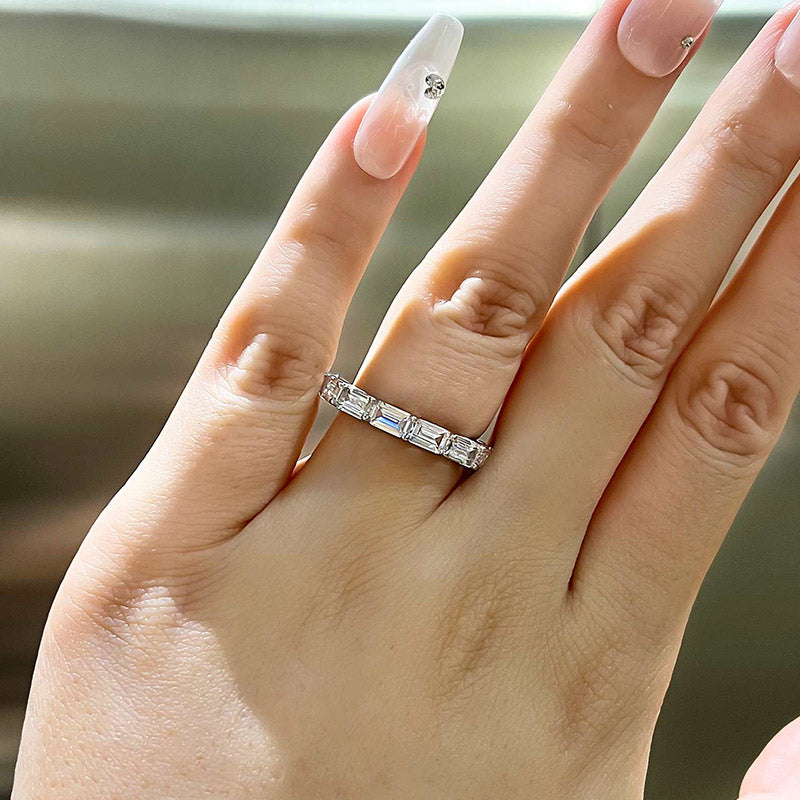 925 Sterling Silver 18K White Gold 2CT Emerald Cut Simulated Diamond Ring
