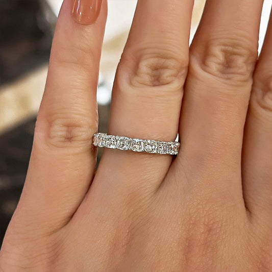 2.5CT Cushion Cut Simulated Diamond Band – Sterling Silver