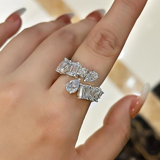 925 Silver White Gold Plated 4ct Mixed Cut Diamond Band