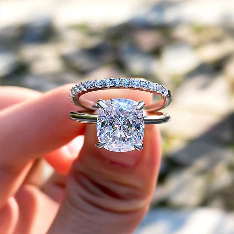 3Ct Cushion Cut Simulated Diamond Bridal Set – Sterling Silver White/Yellow Gold