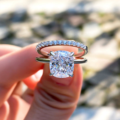 3Ct Cushion Cut Simulated Diamond Bridal Set – Sterling Silver White/Yellow Gold
