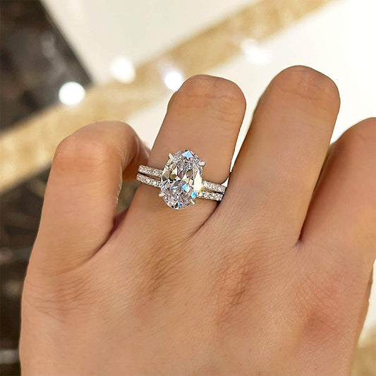 4.0CT Oval Cut Three-Tone Diamond Bridal Set