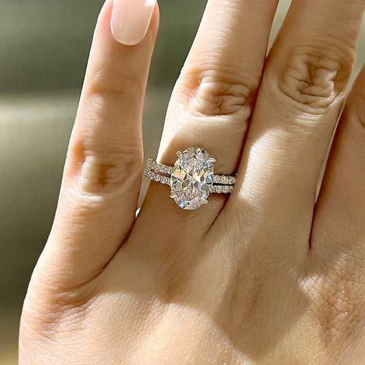 4.0CT Oval Cut Three-Tone Diamond Bridal Set