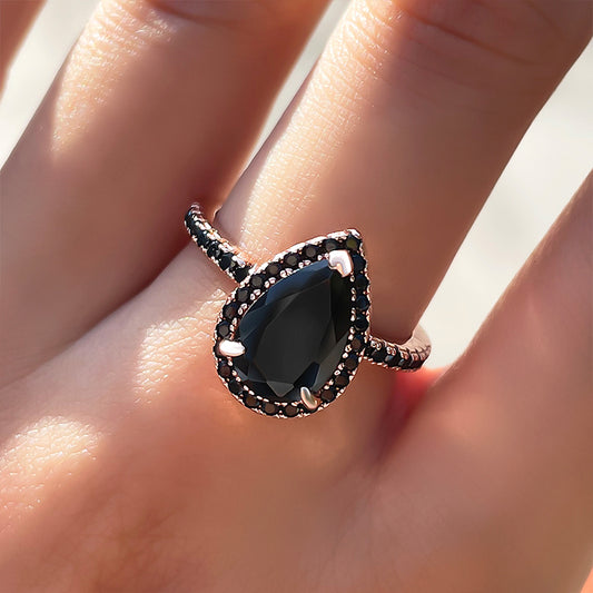 2.5 Carat Pear Cut Black Diamond Halo Ring