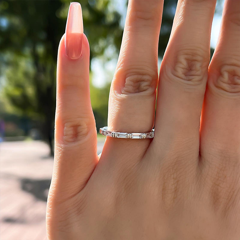 925 Sterling Silver 18K White Gold Plated Rhodium 2CT Emerald Cut Simulated Diamond Ring