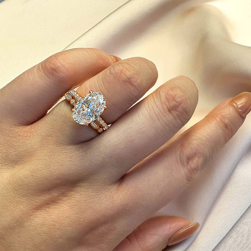 40CT Oval Cut Diamond Rose Gold Ring 925 Silver