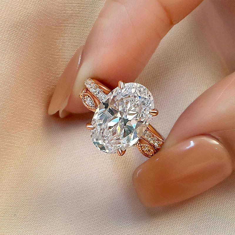40CT Oval Cut Diamond Rose Gold Ring 925 Silver