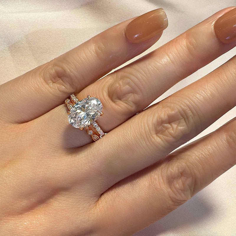 40CT Oval Cut Diamond Rose Gold Ring 925 Silver