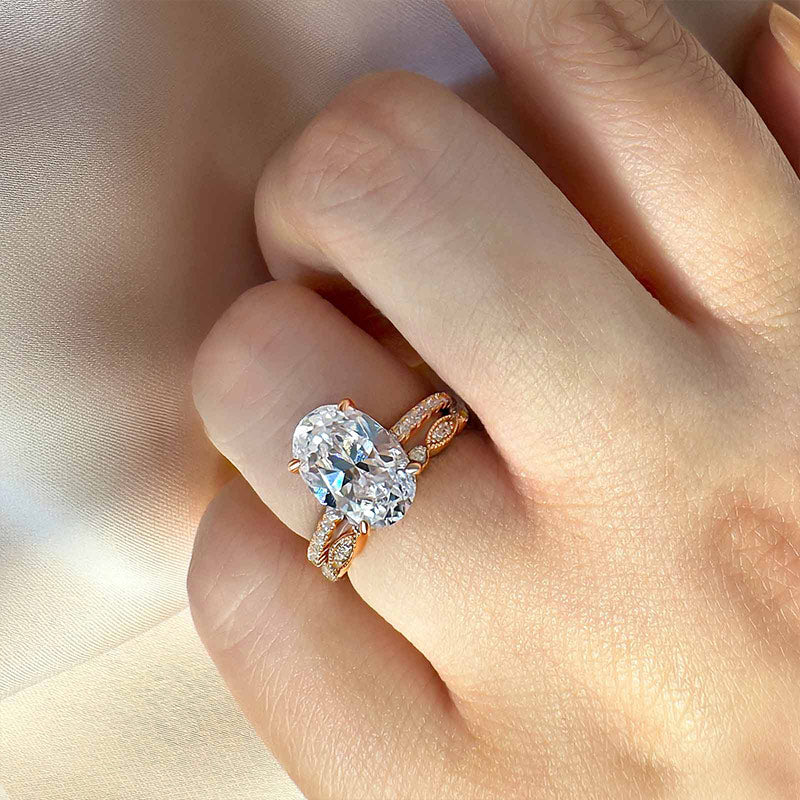 40CT Oval Cut Diamond Rose Gold Ring 925 Silver