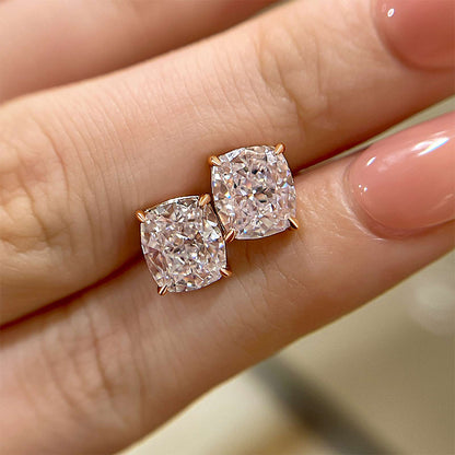 2Ct Cushion Cut Diamond Earrings 925 Silver Three Gold Options