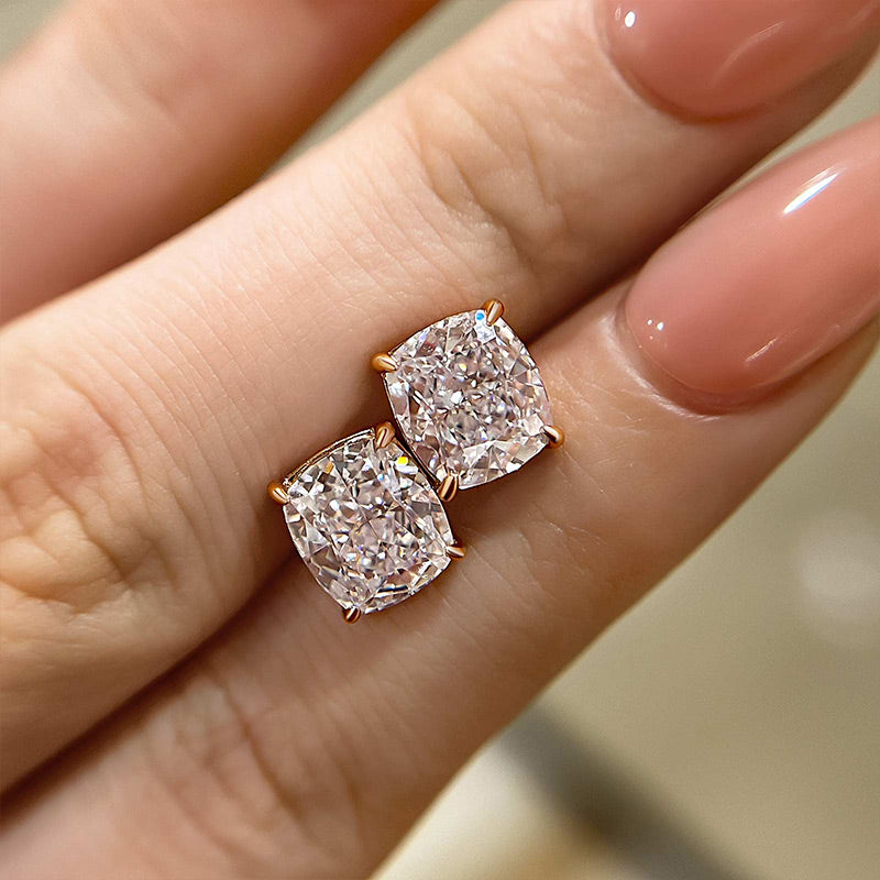 2Ct Cushion Cut Diamond Earrings 925 Silver Three Gold Options