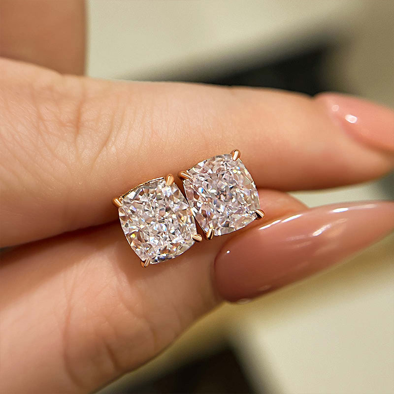 2Ct Cushion Cut Diamond Earrings 925 Silver Three Gold Options