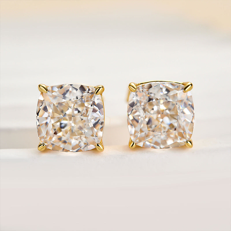 Boucles d'oreilles en argent sterling avec diamants synthétiques taille coussin 