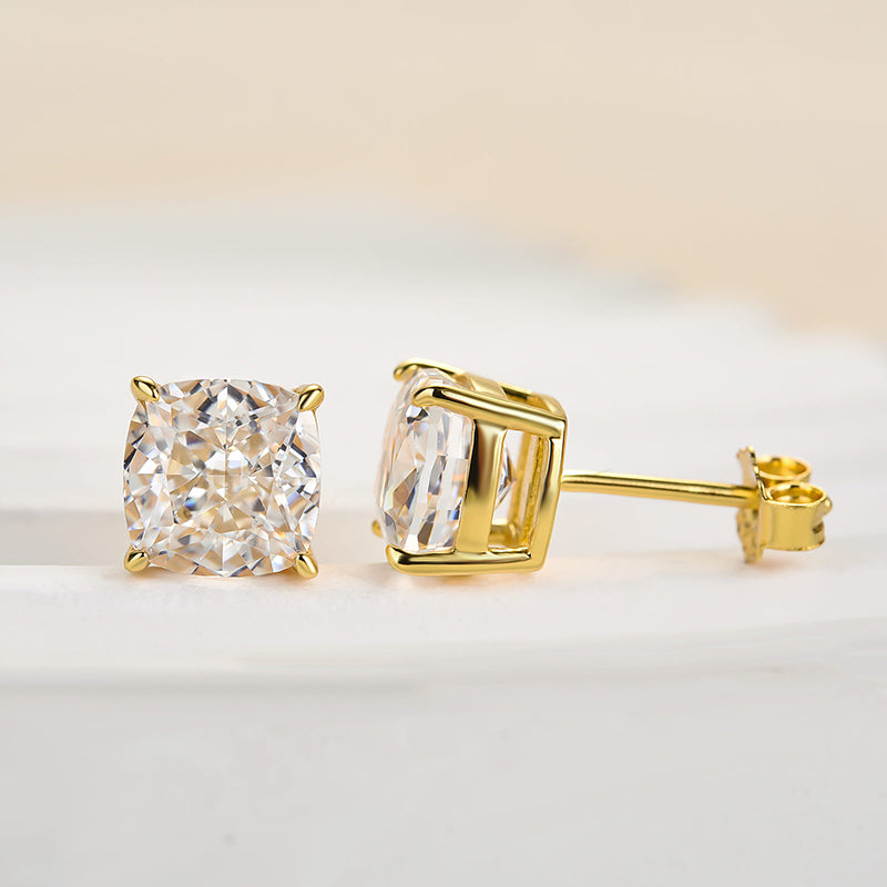 Boucles d'oreilles en argent sterling avec diamants synthétiques taille coussin 