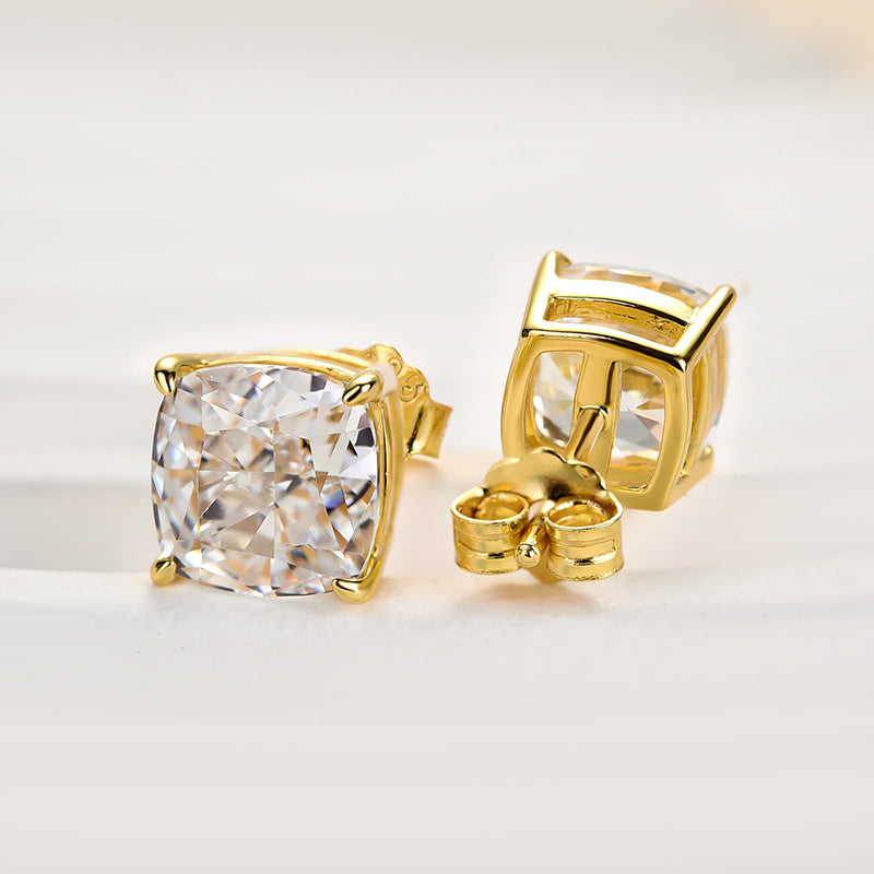 Boucles d'oreilles en argent sterling avec diamants synthétiques taille coussin 
