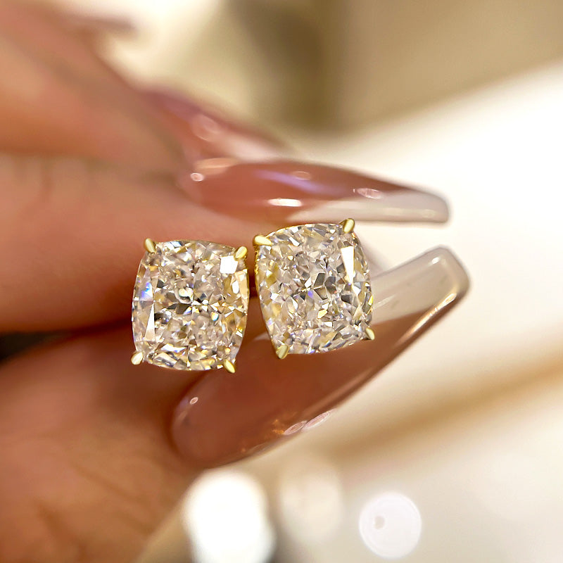 2Ct Cushion Cut Diamond Earrings 925 Silver Three Gold Options