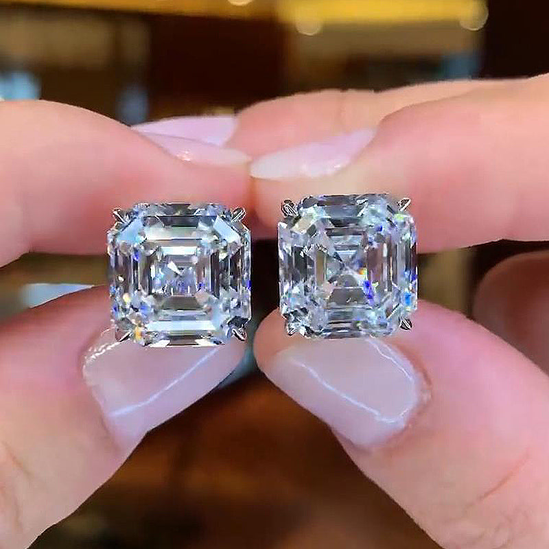 Asscher Cut Simulated Diamond Jewelry Set in Sterling Silver & White Gold