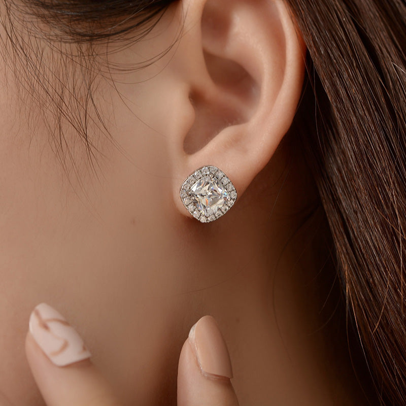 2Ct Cushion Cut Diamond Earrings 925 Silver Two-Tone