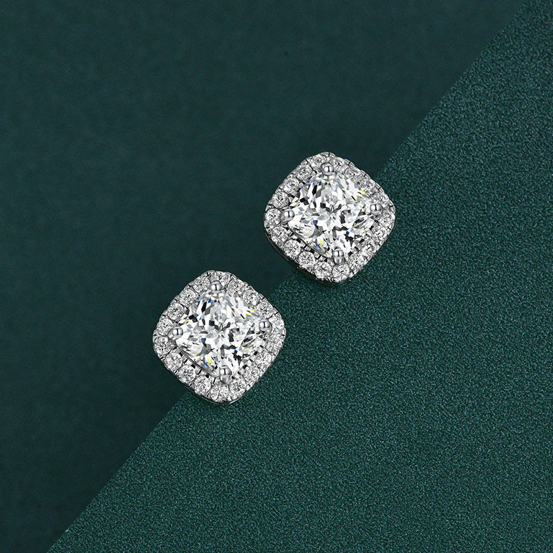 2Ct Cushion Cut Diamond Earrings 925 Silver Two-Tone