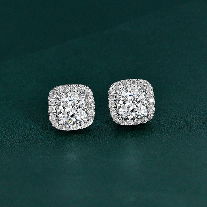 2Ct Cushion Cut Diamond Earrings 925 Silver Two-Tone
