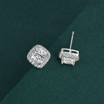 2Ct Cushion Cut Diamond Earrings 925 Silver Two-Tone