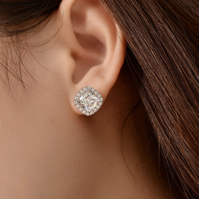 2Ct Cushion Cut Diamond Earrings 925 Silver Two-Tone