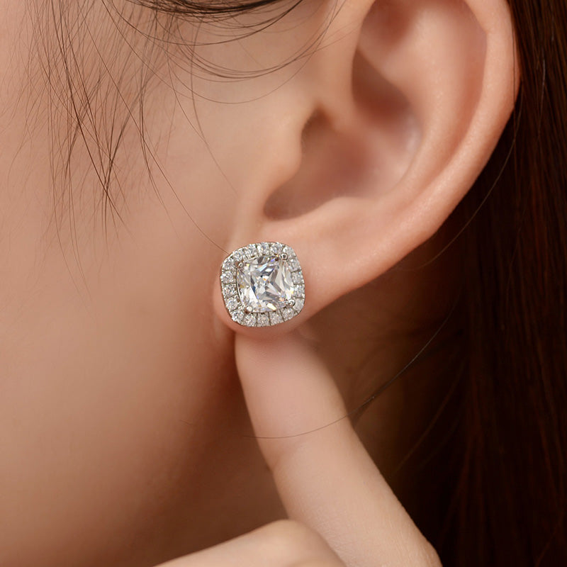 2Ct Cushion Cut Diamond Earrings 925 Silver Two-Tone
