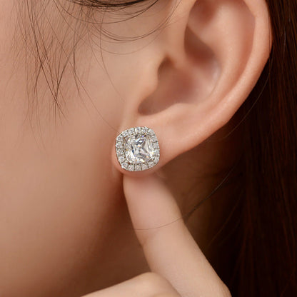 2Ct Cushion Cut Diamond Earrings 925 Silver Two-Tone