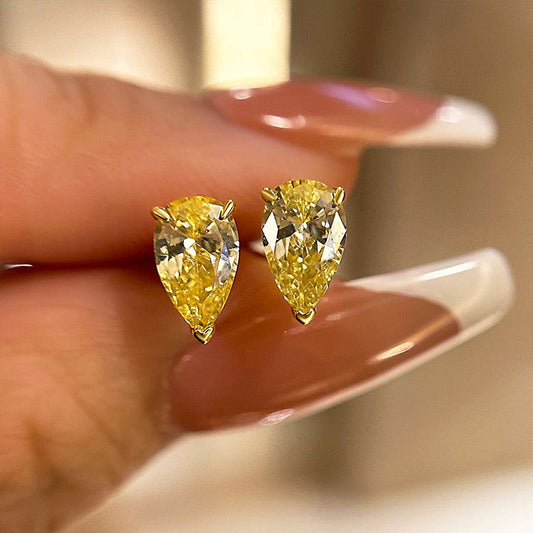 925 Sterling Silver 18K Yellow Gold Plated Pear Cut Yellow Diamond Band