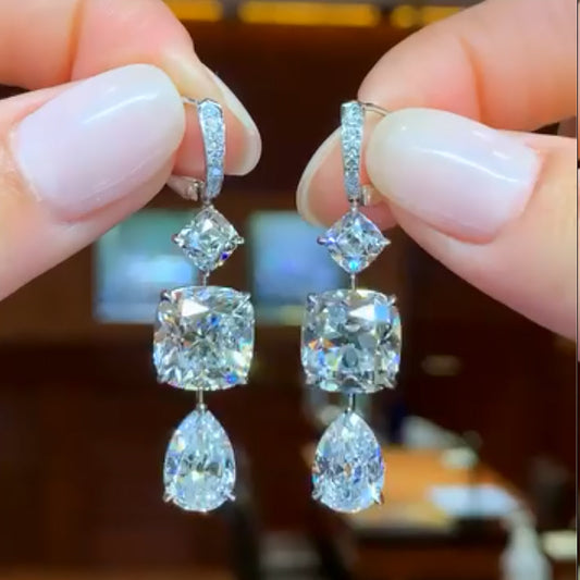 2Ct Pear & 3.5Ct Cushion Diamond Drop Earrings 925 Silver
