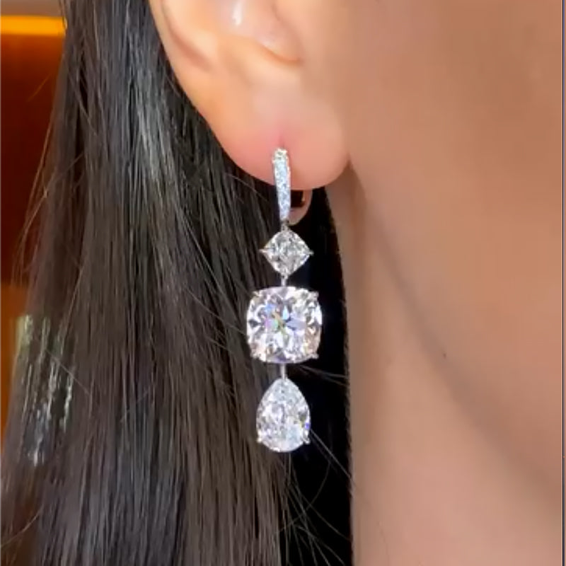 2Ct Pear & 3.5Ct Cushion Diamond Drop Earrings 925 Silver