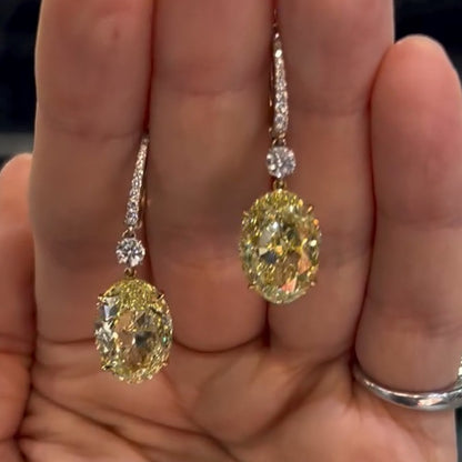 2.5Ct Yellow Oval Diamond Earrings 925 Silver Two-Tone