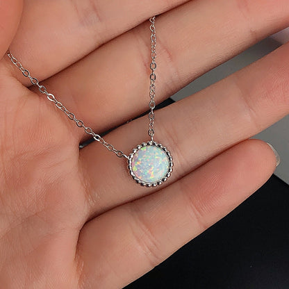 2Ct Opal Round Pendant Necklace 925 Silver