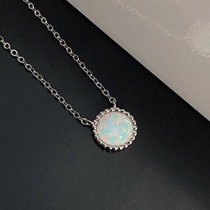 2Ct Opal Round Pendant Necklace 925 Silver