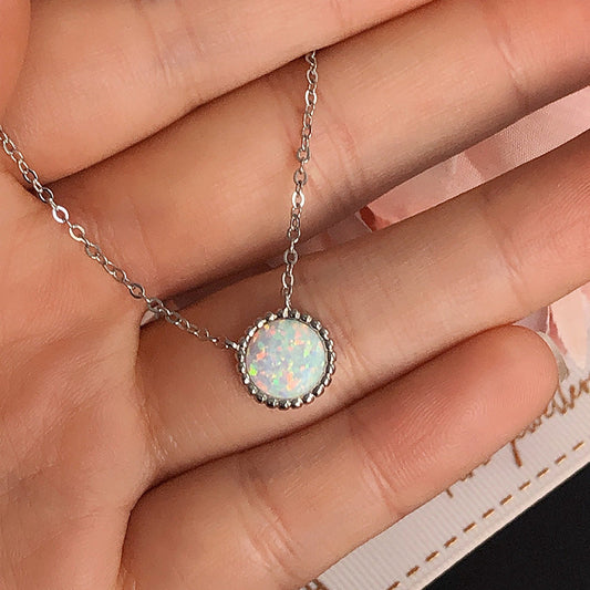 2Ct Opal Round Pendant Necklace 925 Silver