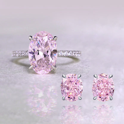 Elegant 925 Silver Jewelry Set with Oval Pink Sapphire & Simulated Diamonds