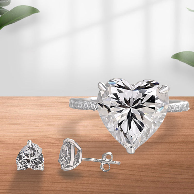 Heart-Cut Sona Simulated Diamond Jewelry Set in  White Gold Plated Sterling Silver