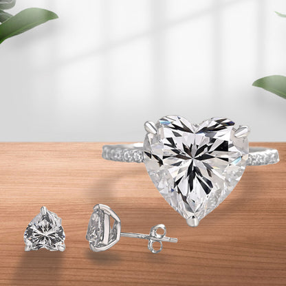 Heart-Cut Sona Simulated Diamond Jewelry Set in  White Gold Plated Sterling Silver
