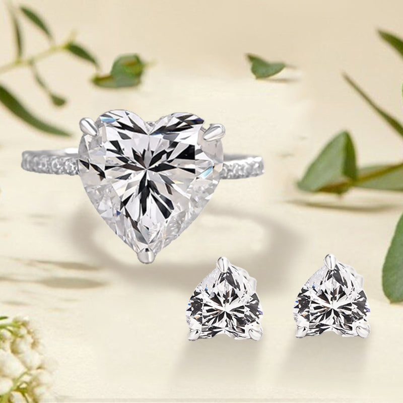 Heart-Cut Sona Simulated Diamond Jewelry Set in  White Gold Plated Sterling Silver