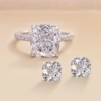 Elegant 925 Sterling Silver Jewelry Set with Cushion Cut Simulated Diamonds