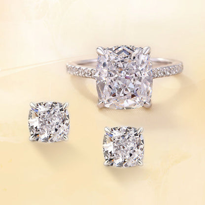 Elegant 925 Sterling Silver Jewelry Set with Cushion Cut Simulated Diamonds