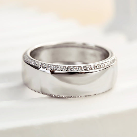 1.0Ct Men's Wedding Band - 925 Silver White Gold Plated