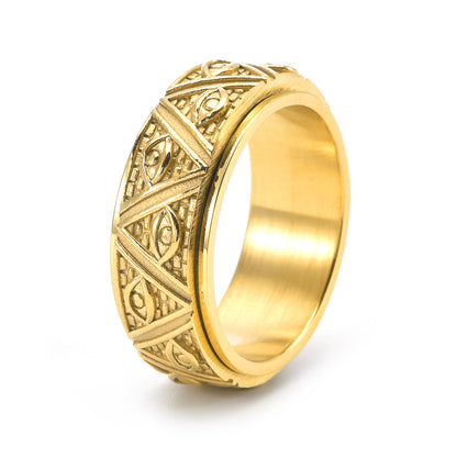 Tungsten Pyramid Eye of God Mens Wedding Band Gold Plated