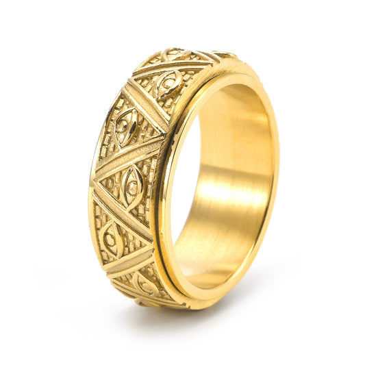 Tungsten Pyramid Eye of God Mens Wedding Band Gold Plated