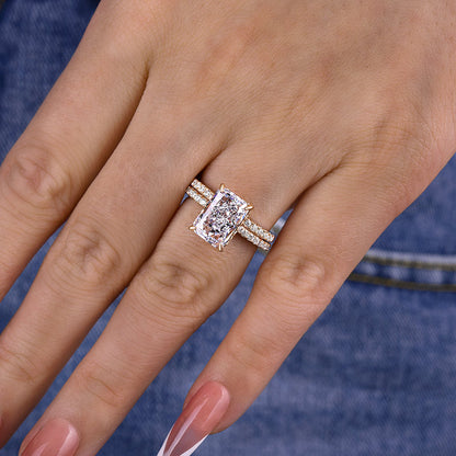 3.5Ct Radiant Cut Wedding Set 925 Silver Three Gold Options